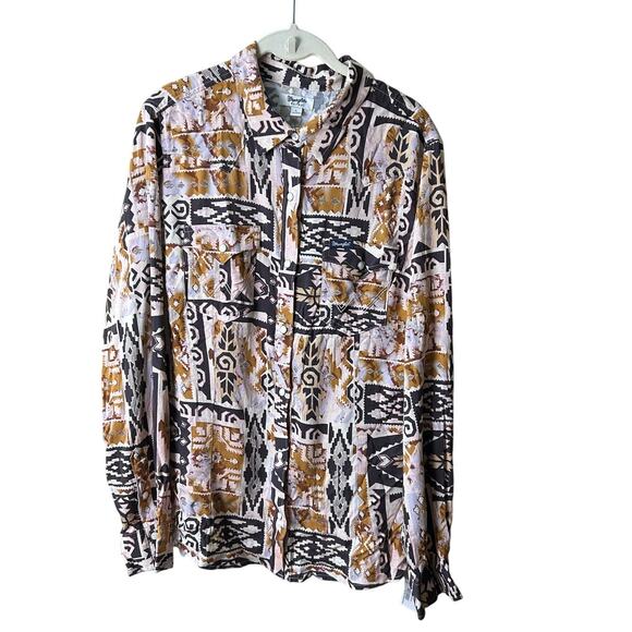 Wrangler Retro Wear Punchy Snap Top Pink/Brown Cowboy Western  Sz L - Picture 2 of 9